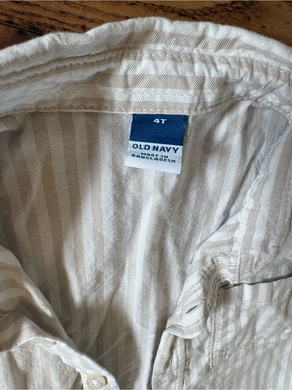 Old Navy White and Light Tan Striped Short-Sleeve Button-Down Shirt